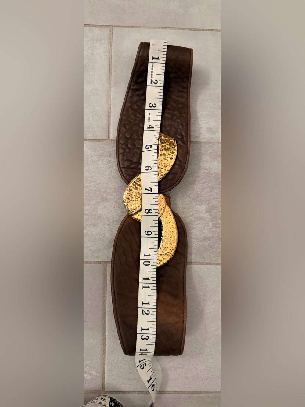 Raina Hammered Gold Accent Brown Leather Belt - Picture 9 of 9